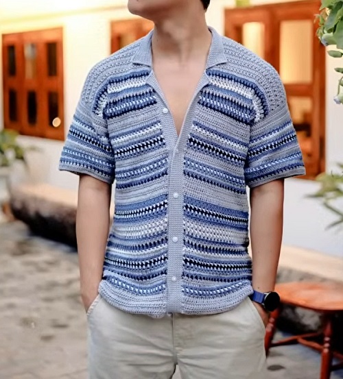 Crochet Striped Collar Shirt