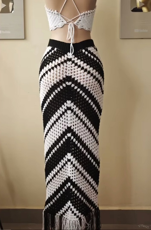 Crochet granny stitch chevron striped maxi skirt