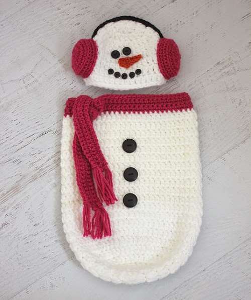 crochet snowman ear muff hat and cocoon