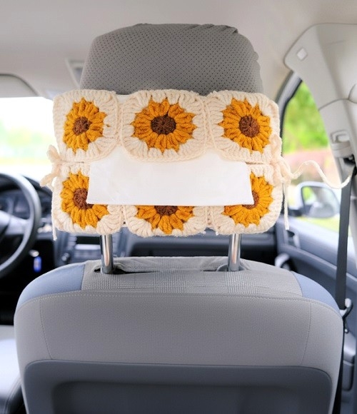 Crochet Sunflower Car Tissue Holder