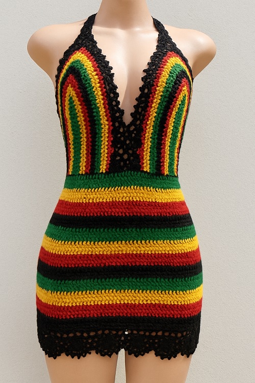 rasta color inspired shell stitch dress