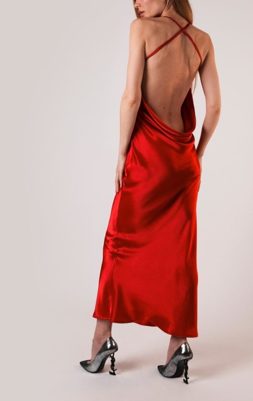 Red Backless Slip Dress