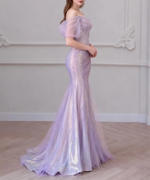 Off-the-Shoulder Purple Mermaid Gown